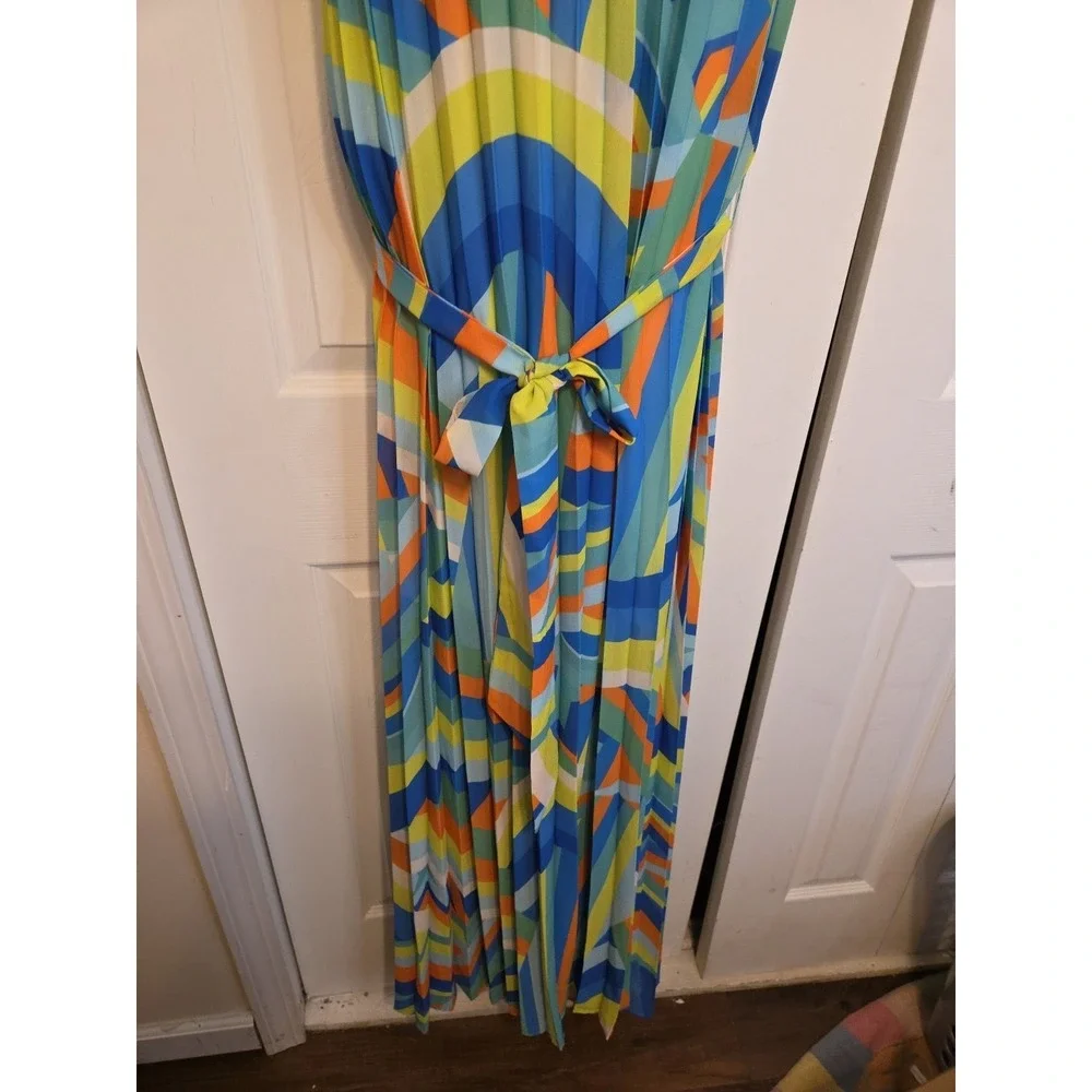 New York & Company‎ Flying Tomato L Rainbow Stripe Halter Maxi Dress Boho NEW
